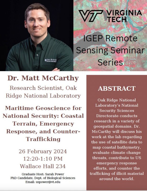 Dr. Matt McCarthy with the Oak Ridge Laboratories will speak on Geoscience and National Security